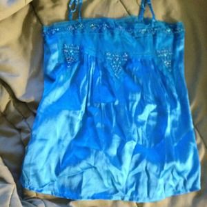 Bright blue, turquoise-ish silky tank
