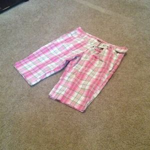 Knee length shorts.
