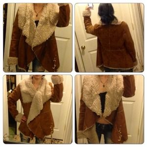 2. Cascading faux fur winter coat (Modeled)