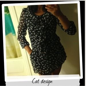 New black n white cat design dress