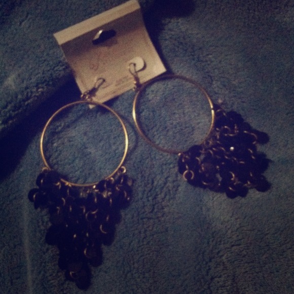 Dangly Gold and Black Hoop Earrings