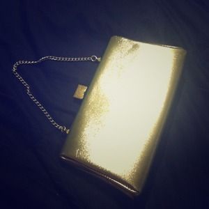 Metallic silver clutch optional chain