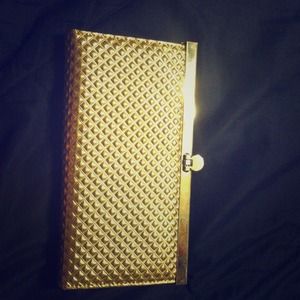 retro gold quilted wallet clutch