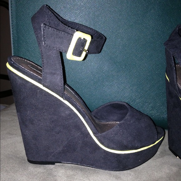 Forever 21 neon and black wedges. - Picture 2 of 3