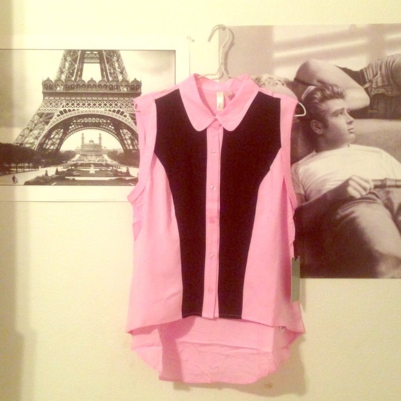 Forever 21 Tops - Pink and Black Colorblocked Button Up Top