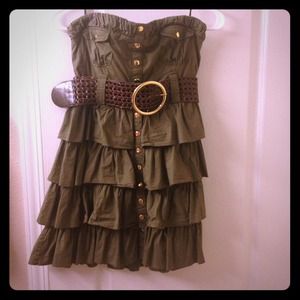 2B Bebe Green Military Tube Dress with Gold Belt