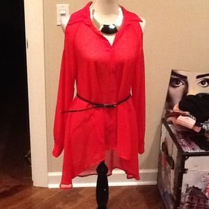 Akira Chicago: Open Shoulder High Low Chiffon Top