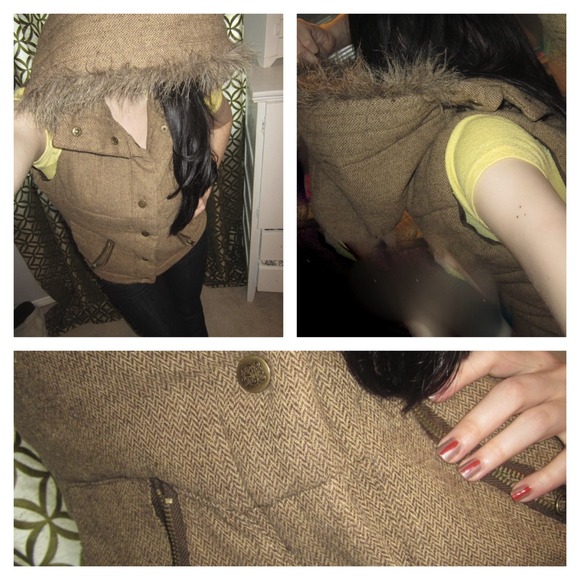 BB Dakota Outerwear - BB Dakota brown twill fur hood puffer vest M