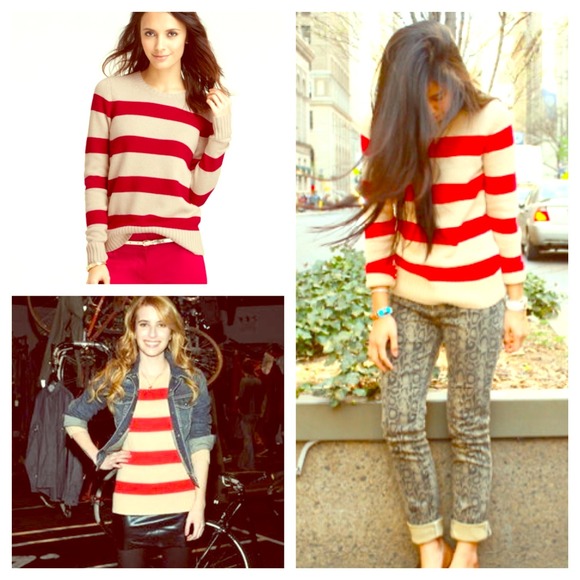 Ann Taylor Sweaters - 🎉HP🎉 Ann Taylor Cream and Red Striped Sweater
