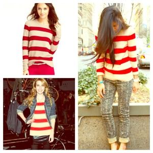 🎉HP🎉 Ann Taylor Cream and Red Striped Sweater