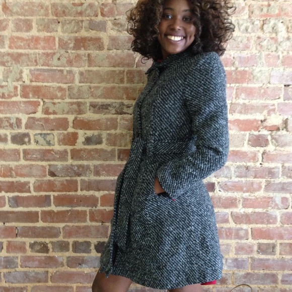 love stitch Jackets & Blazers - Tweed Wool Trench Belted Silm Cut Coat