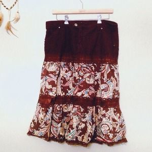 D. JEANS // Brown Corduroy & Paisley Skirt