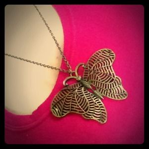 Rustic bronze butterfly necklace