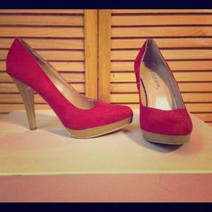 Red suede high heels