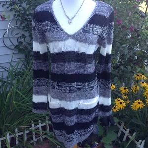 Ultra Flirt Dresses - Black/Gray/ivory Multi Sweater Dress Ultra Flirt Dresses - Black/Gray/ivory Multi Sweater Dress