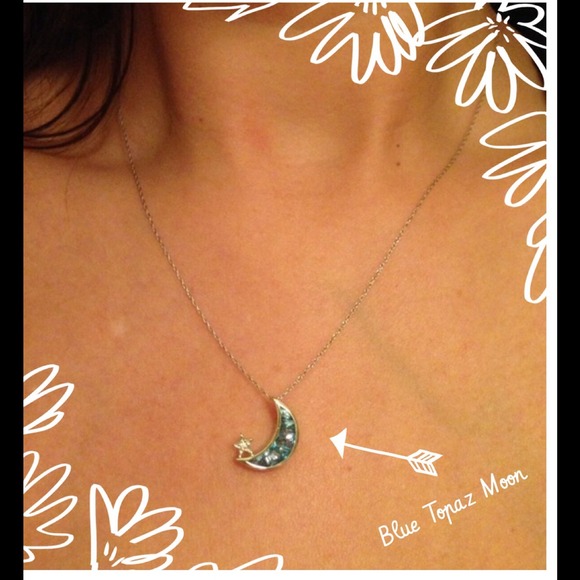 Jewelry - White Gold Topaz Crescent Moon & Diamond Necklace