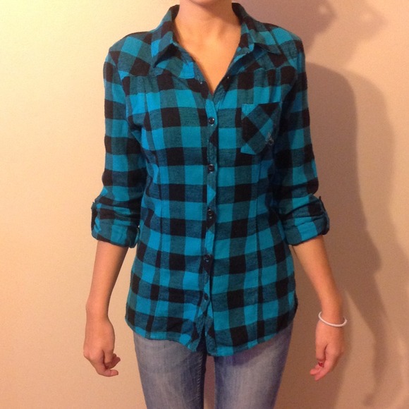 Dark blue plaid button down