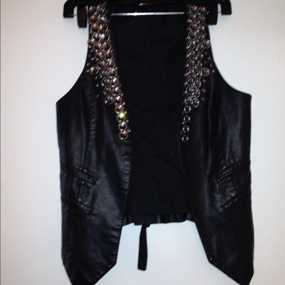 Black leather studded vest