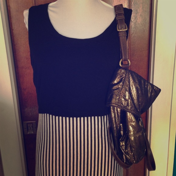 BLACK AND WHITE MAXI DRESS And GOLD PURSE