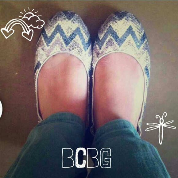 BCBG sequin silver pewter flats