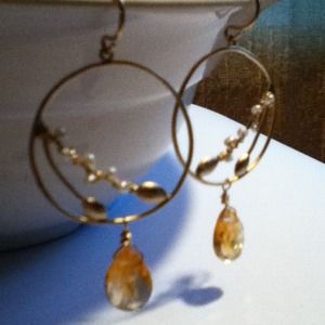 Matte Gold, 14KG, Gemstone, FW Pearl Earrings