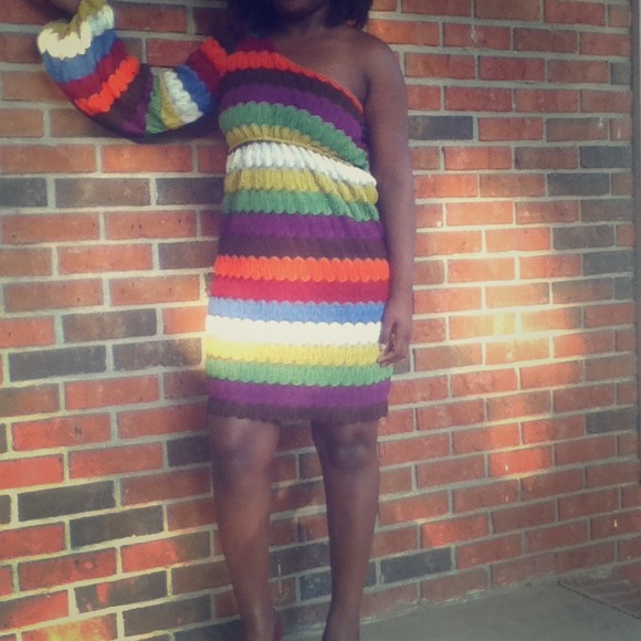 Judith March One Shoulder Game Day Crochet Dress