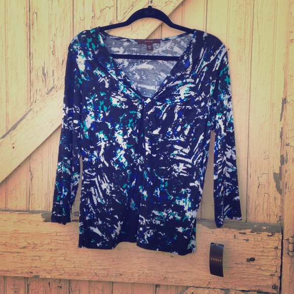 Black blue and turquoise multicolored 3/4 sleeve - Picture 1 of 3