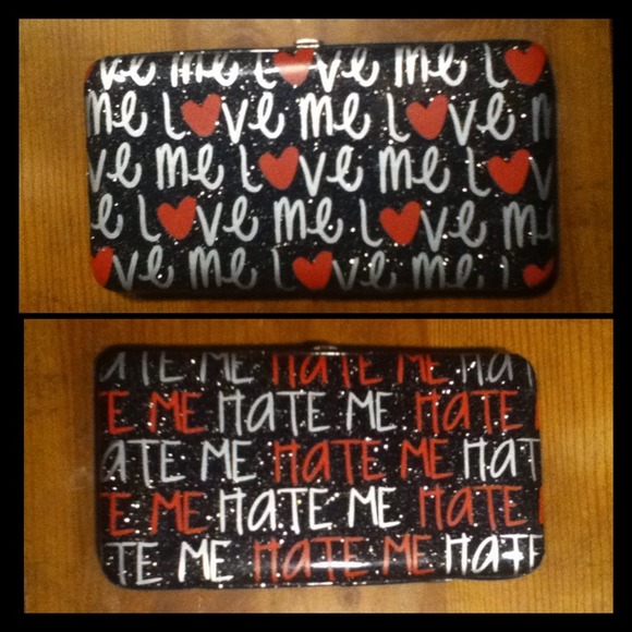 Double sided sparkly wallet  "love me hate me"