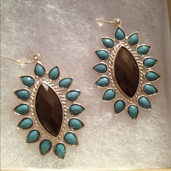 Mocha Teal Gold Fashion Earrings - Picture 2 of 4