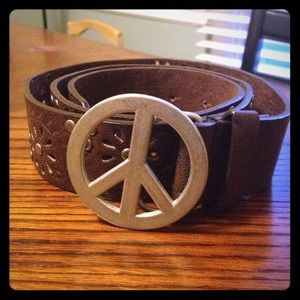 Size L Kirra Brown Peace Belt with flower pattern
