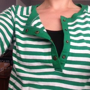 Green and white striped yoga pullover