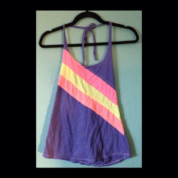 Purple and neon colored halter top.