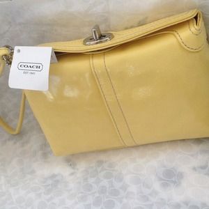 NWT Yellow Patent Leather Coach Wristlet