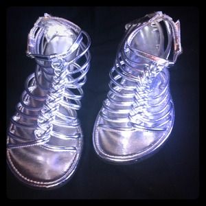 Shiney silver gladiator sandals