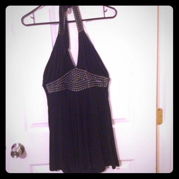 REDUCED Soul Revival black leather trim halter top