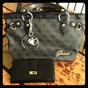 Authentic Guess logo handbag & checkbook wallet