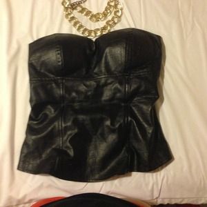 Black faux leather corset