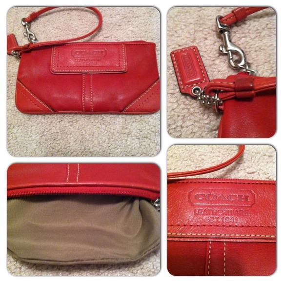 Red Leather Coach Wristlet - BEST OFFER