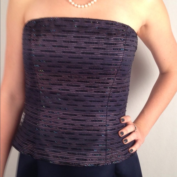 Navy Evening Skirt & Strapless Beaded Top - Picture 3 of 4