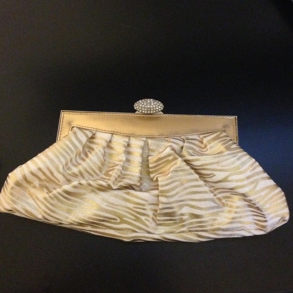 White and gold zebra clutch