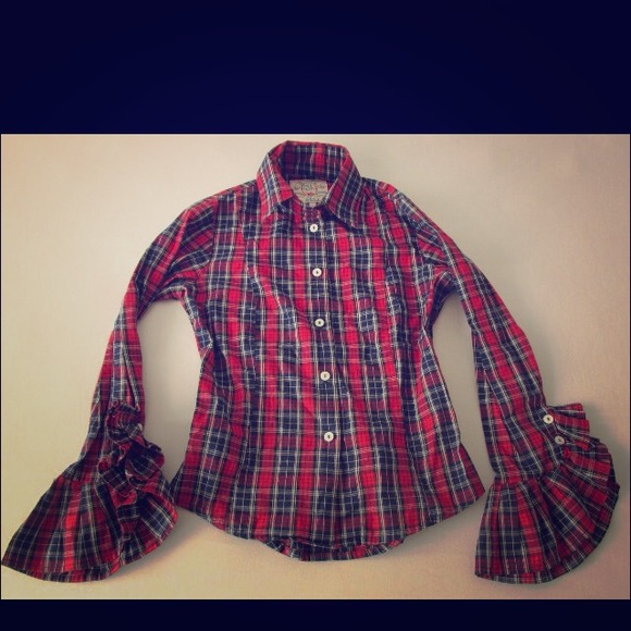 Bell plaid long sleeve button down bell sleeves)