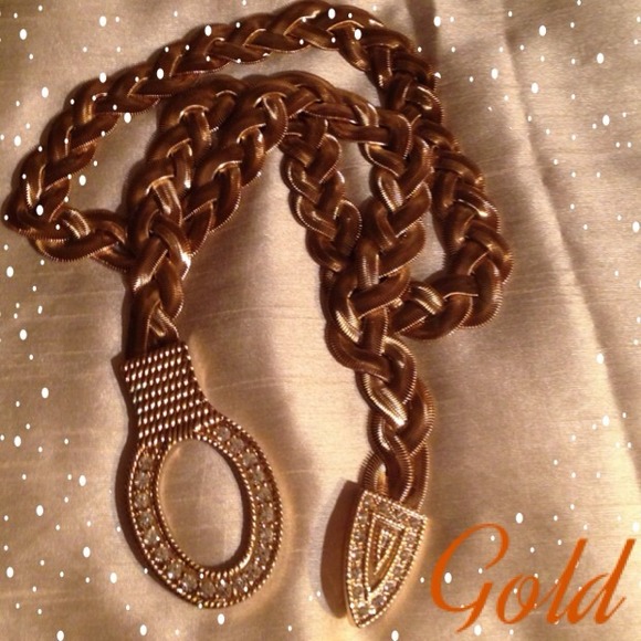 SOLD IN BUNDLE Gold and crystal braided belt - Picture 2 of 4