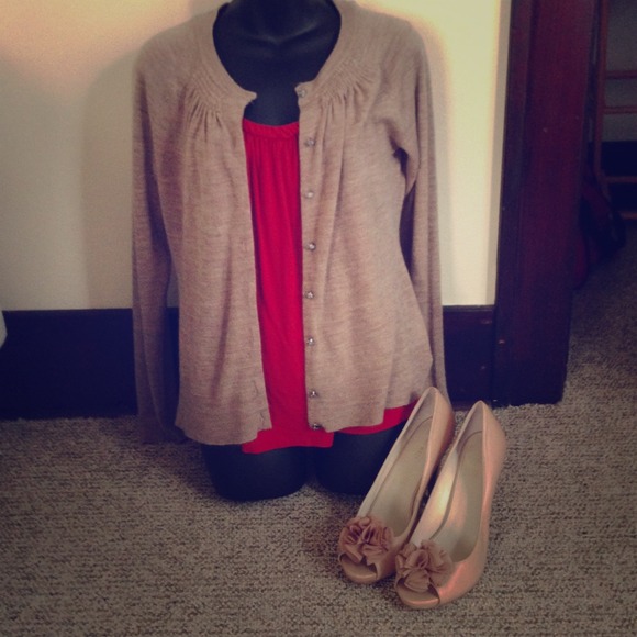 HOLD- Red tank and light brown sweater - Picture 1 of 4