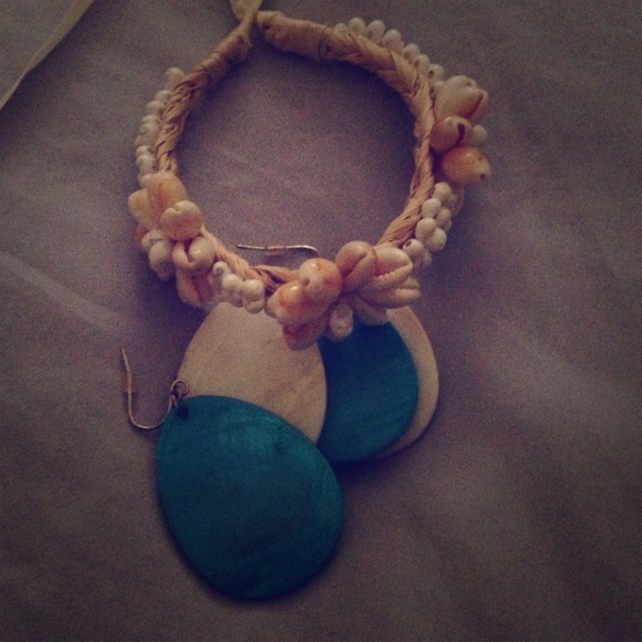 Shell tie bracelet and shell earrings