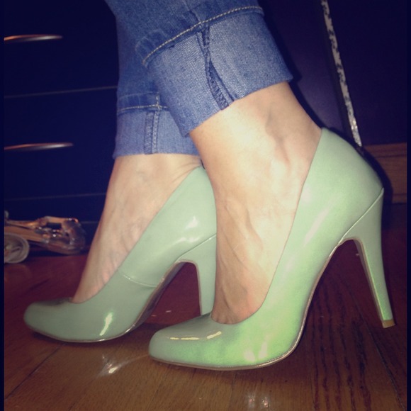 Patent leather mint green shoes