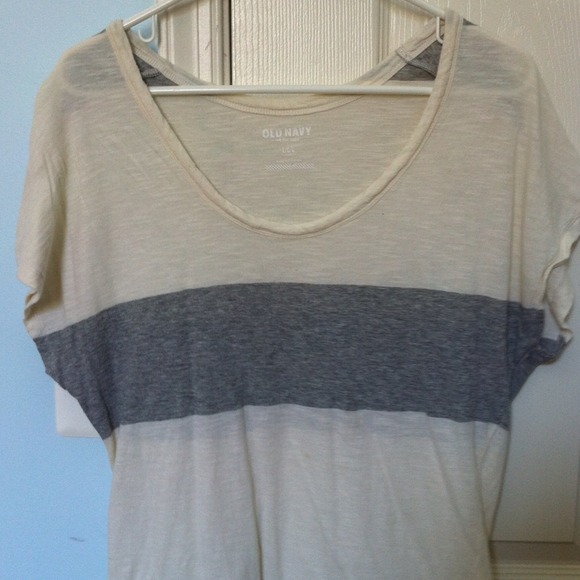 One shoulder grey and beige striped drape t shirt
