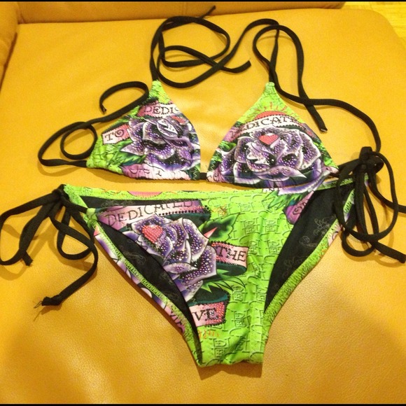 Ed Hardy swimwear bikini set. Size XS black/ green