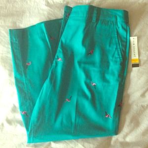 NWT Kim Rogers Teal Flamingo Capris