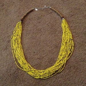 ZAD Yellow-Bronze and Wooden Bead Layered Necklace