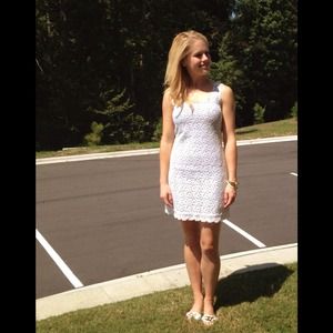 White Eyelet Shift Dress, XXS/XS